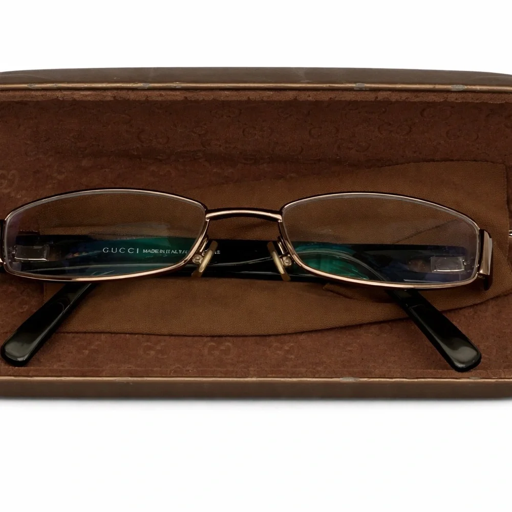 Gucci Unisex Black and Gold GG Logo Rectangular Glasses